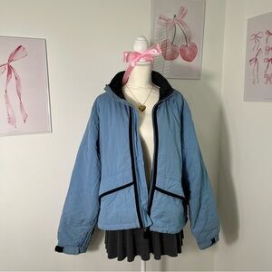 American Eagle Vintage Y2K Light‎ Blue Black Zip Ski Jacket Hood Womens XL